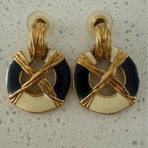 Gold and Black Circular Earrings